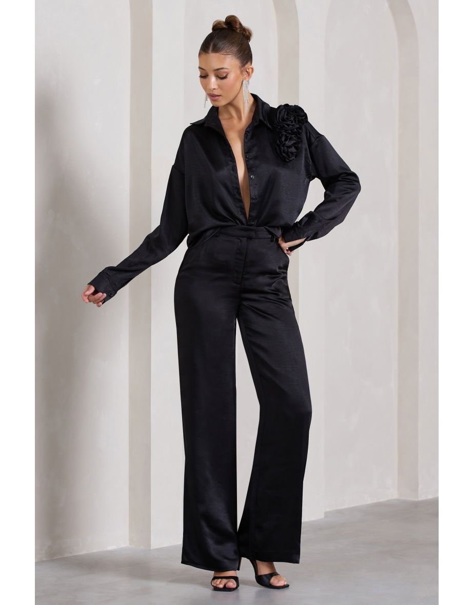 No Limits | Black Satin Wide-Leg Trousers