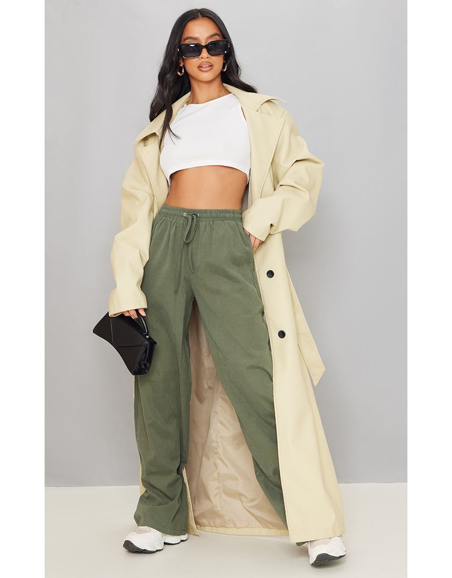 Petite Green Peach Skin Wide Leg Cargo