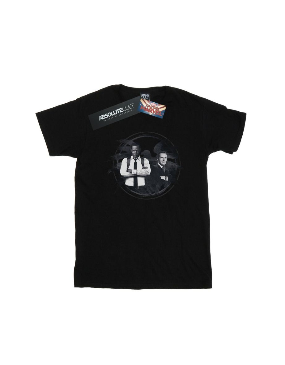 Marvel Girls Captain Marvel Nick Fury And Agent Coulson Cotton T-Shirt - Black - 1