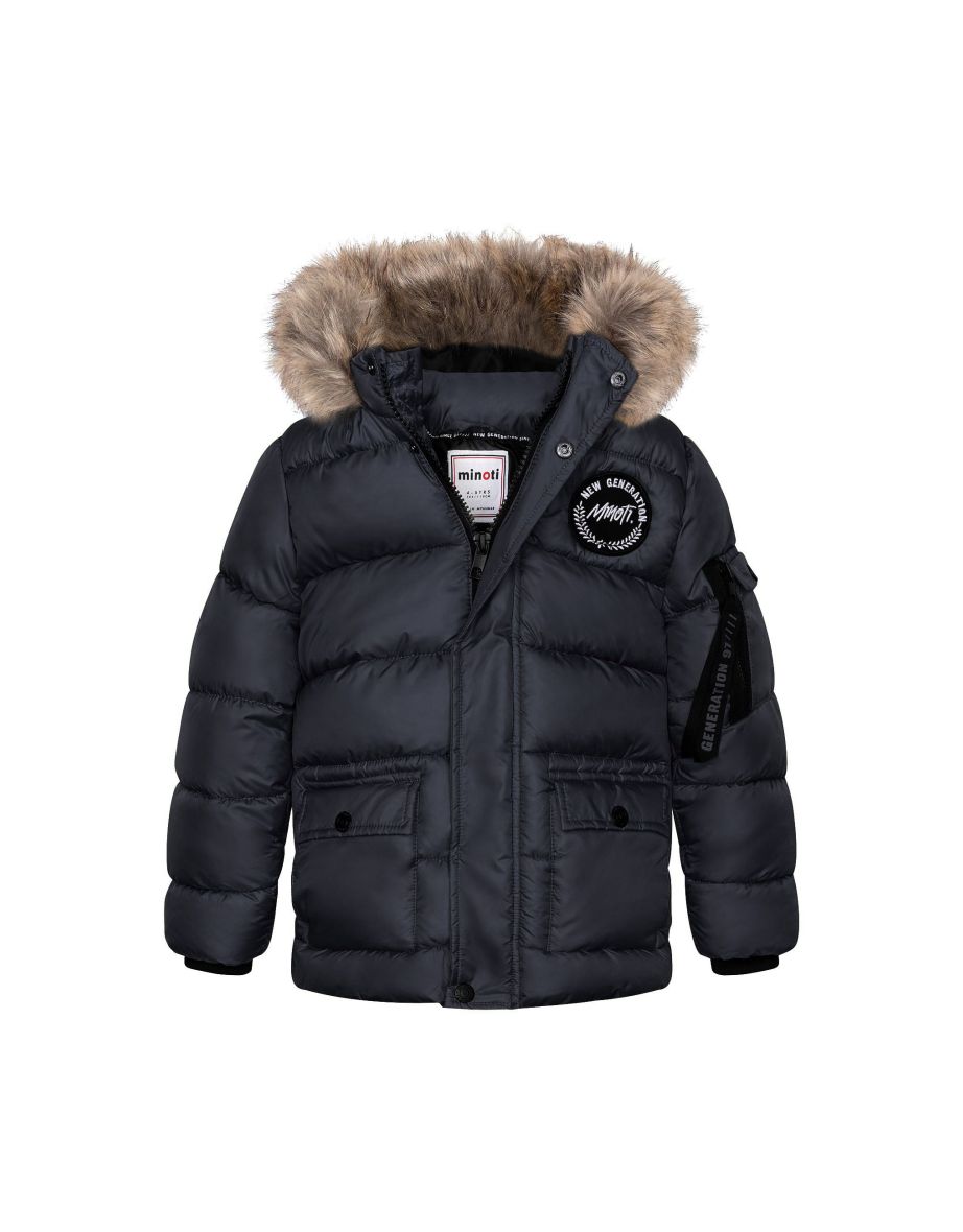 Boys Longline Padded Jacket With Fur Trim Hood