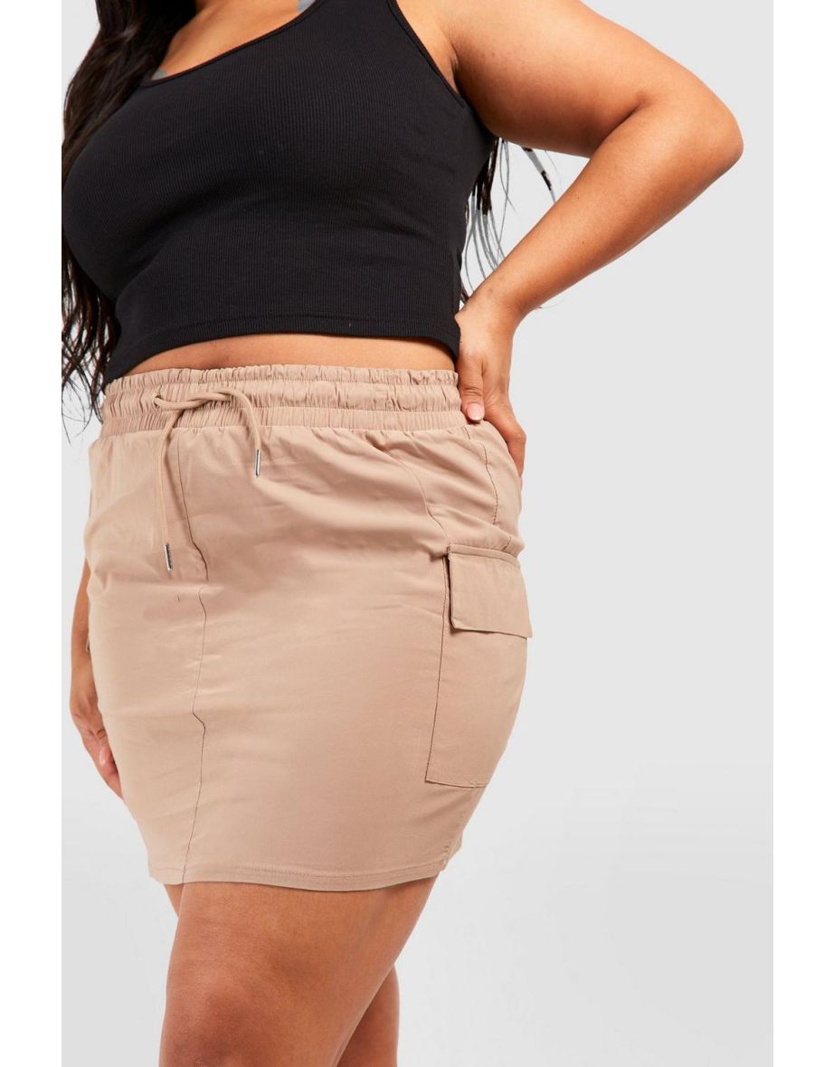 Plus Drawstring Cargo Mini Skirt - stone - 3