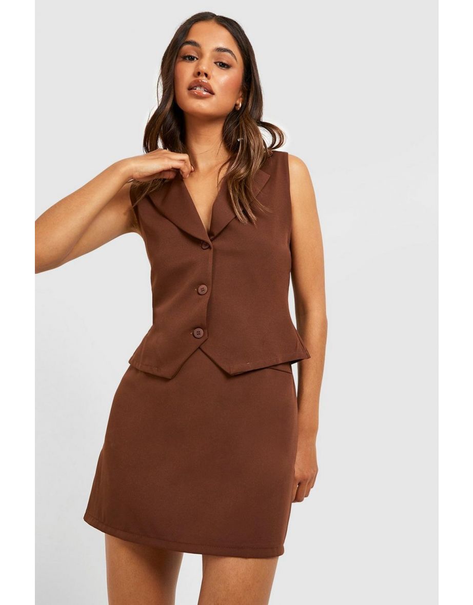 Plunge Front Fitted Tailored Waistcoat - chocolate - 3