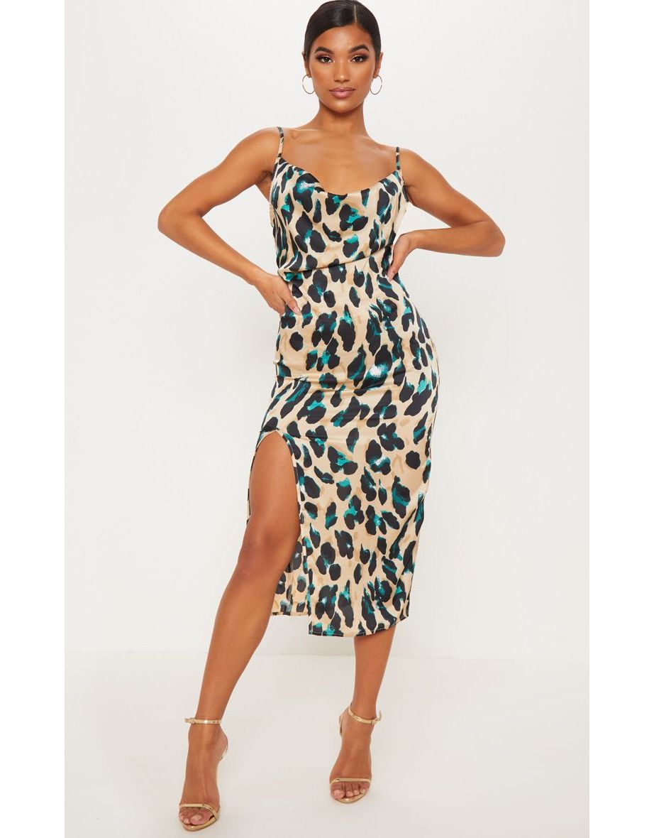 Leopard print cowl dress best sale