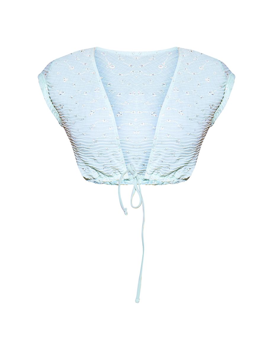 Sage Green Broderie Tie Front Bikini Top - 4
