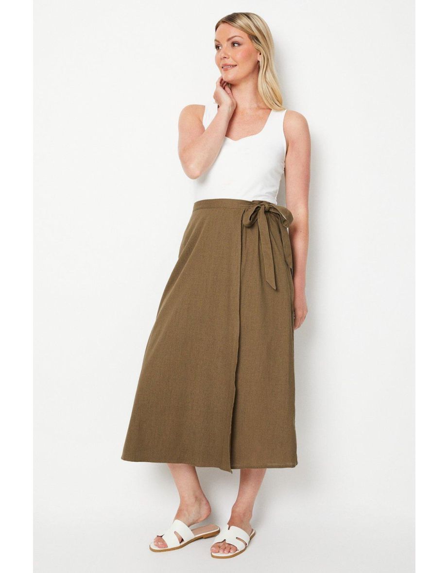 Linen Belted Midi Skirt
