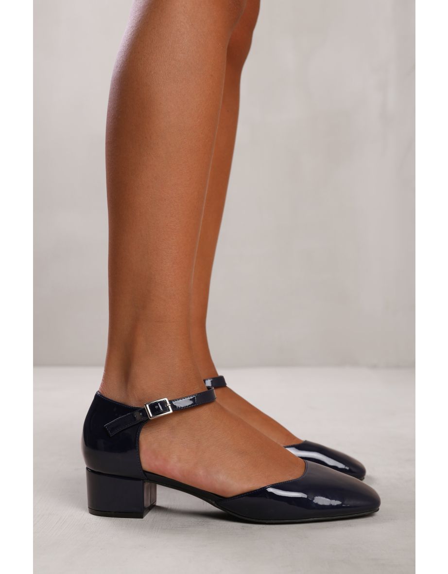SINGAPORE WIDE FIT SQUARE TOE LOW BLOCK HEEL WITH STRAP IN NAVY PATENT - 2