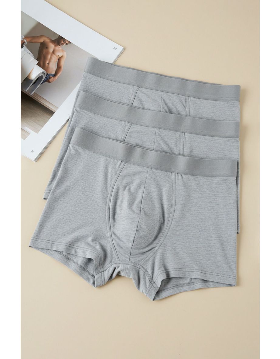 Gray Melange Men's 3-Pack Basic Plain Cotton Boxers - 5