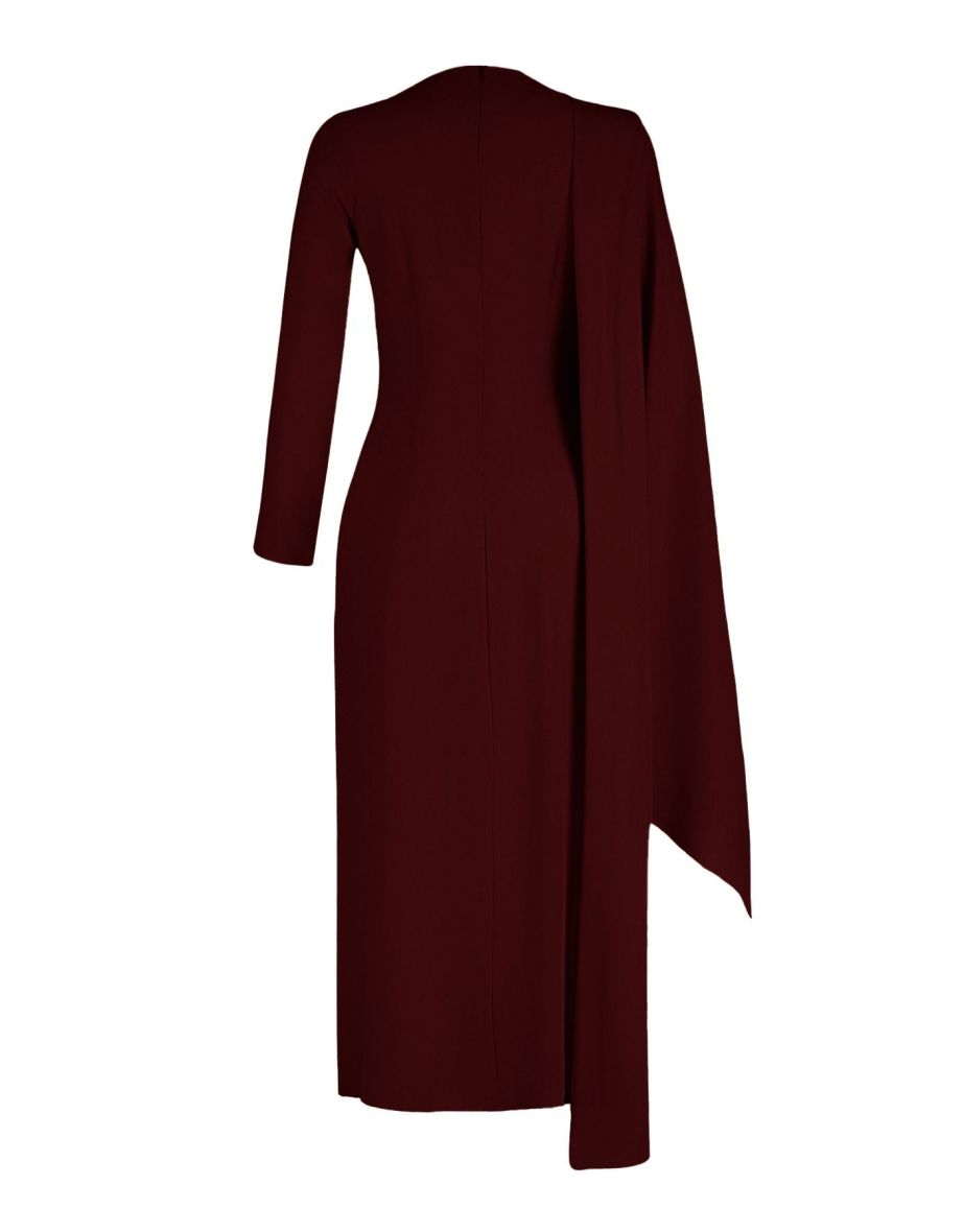 Burgundy Shawl Detailed Lined Evening Dress - 6
