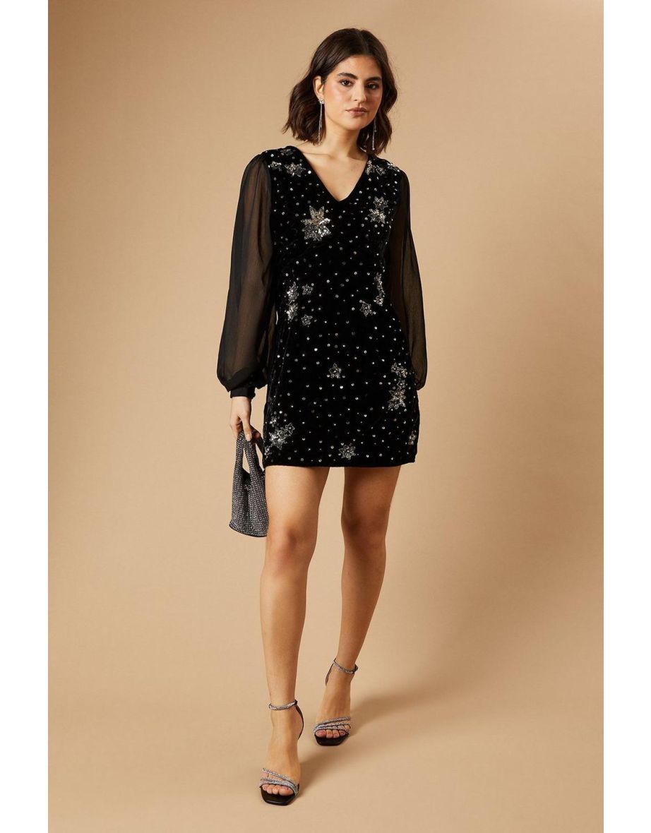 Occasion Premium Velvet Star Embellished Mini Dress