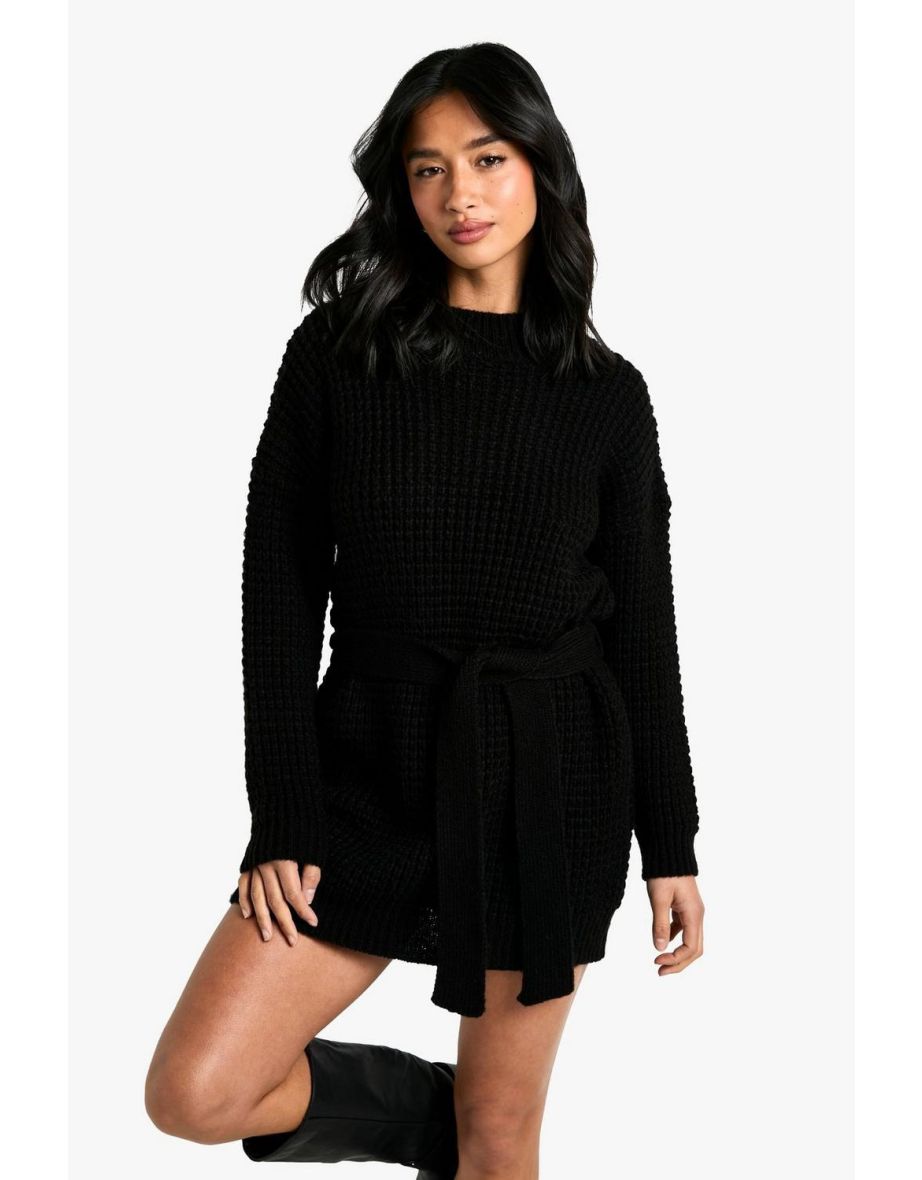 Petite Belted Knitted Jumper Dress