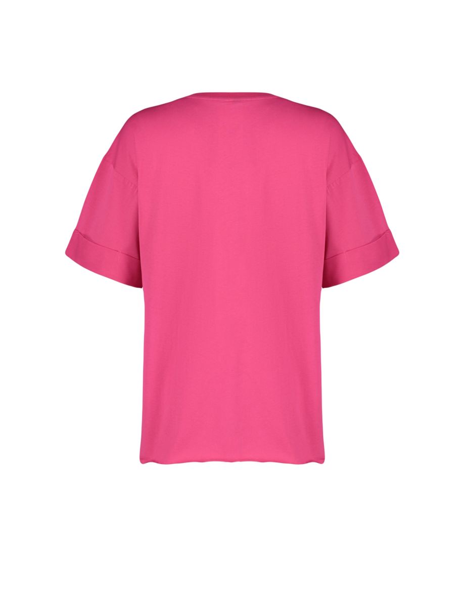 Pink 100% Cotton Double Sleeve Asymmetric Boyfriend Knitted T-Shirt - 7