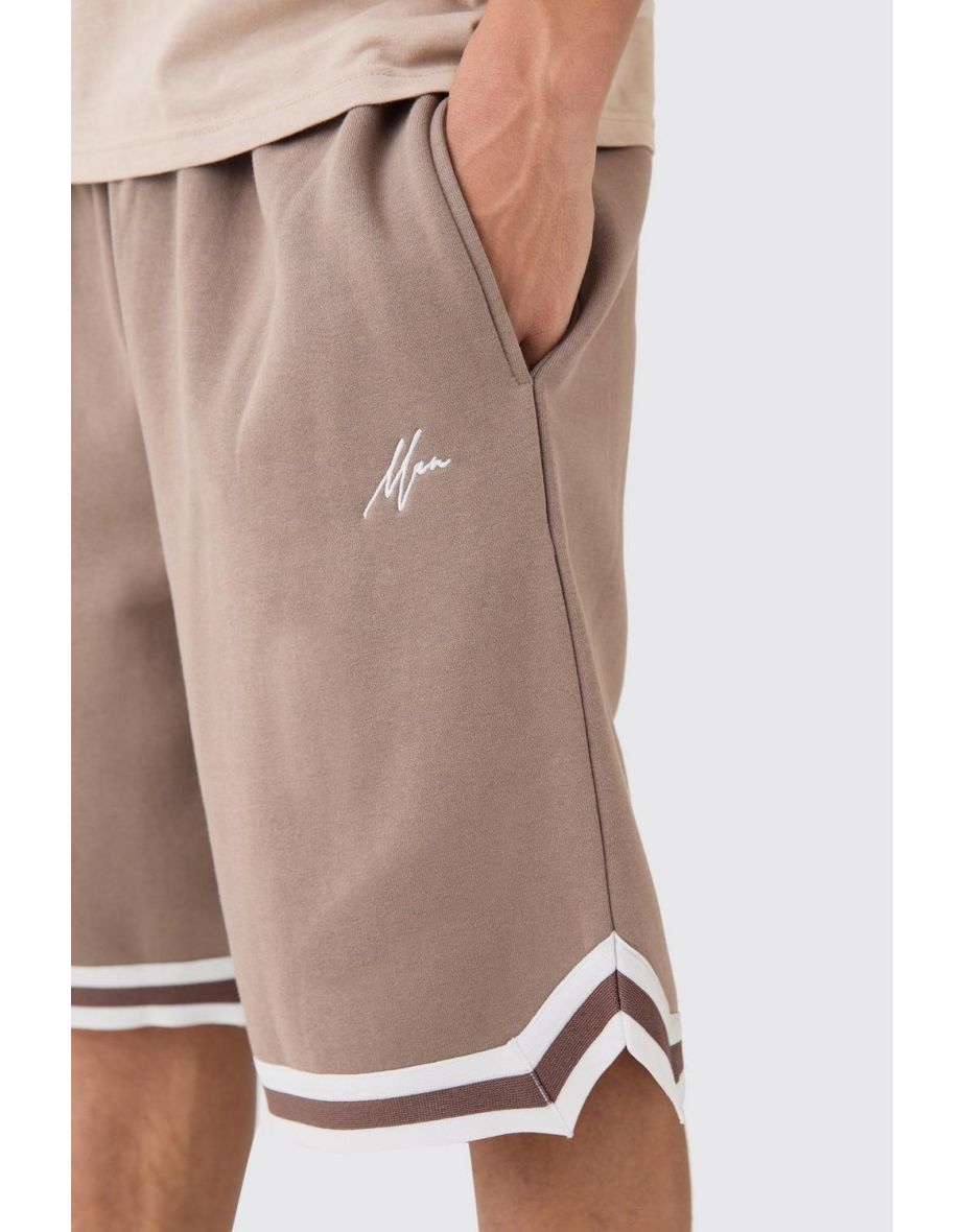 Oversized Man Sig Mid Length Jersey Tape Basketball Short - brown - 2