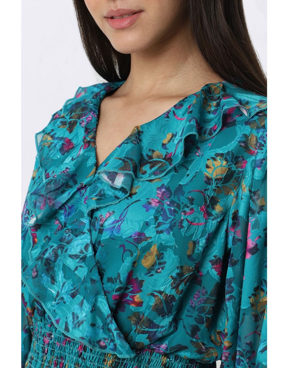 Ruffled Women Top With Floral Pattern - 4