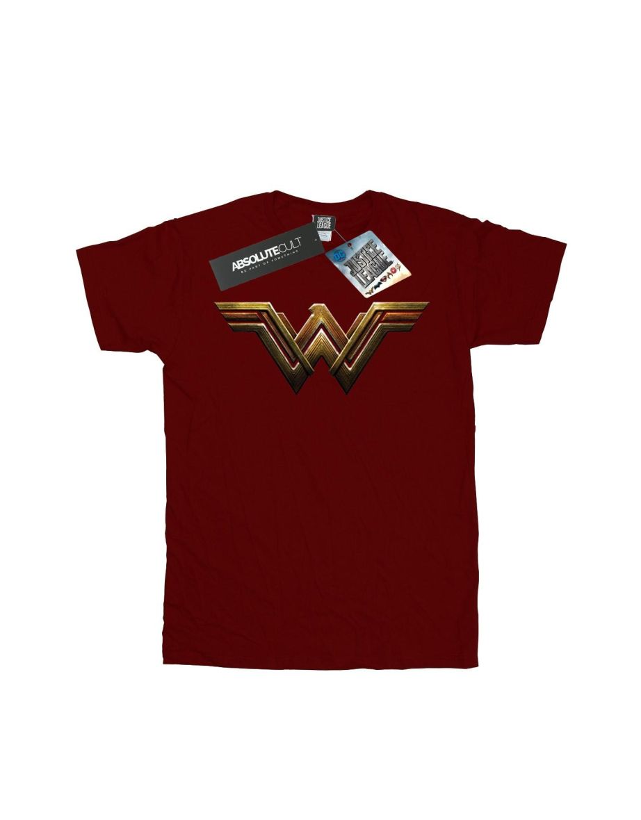 DC Comics Boys Justice League Movie Wonder Woman Emblem T-Shirt - Burgundy