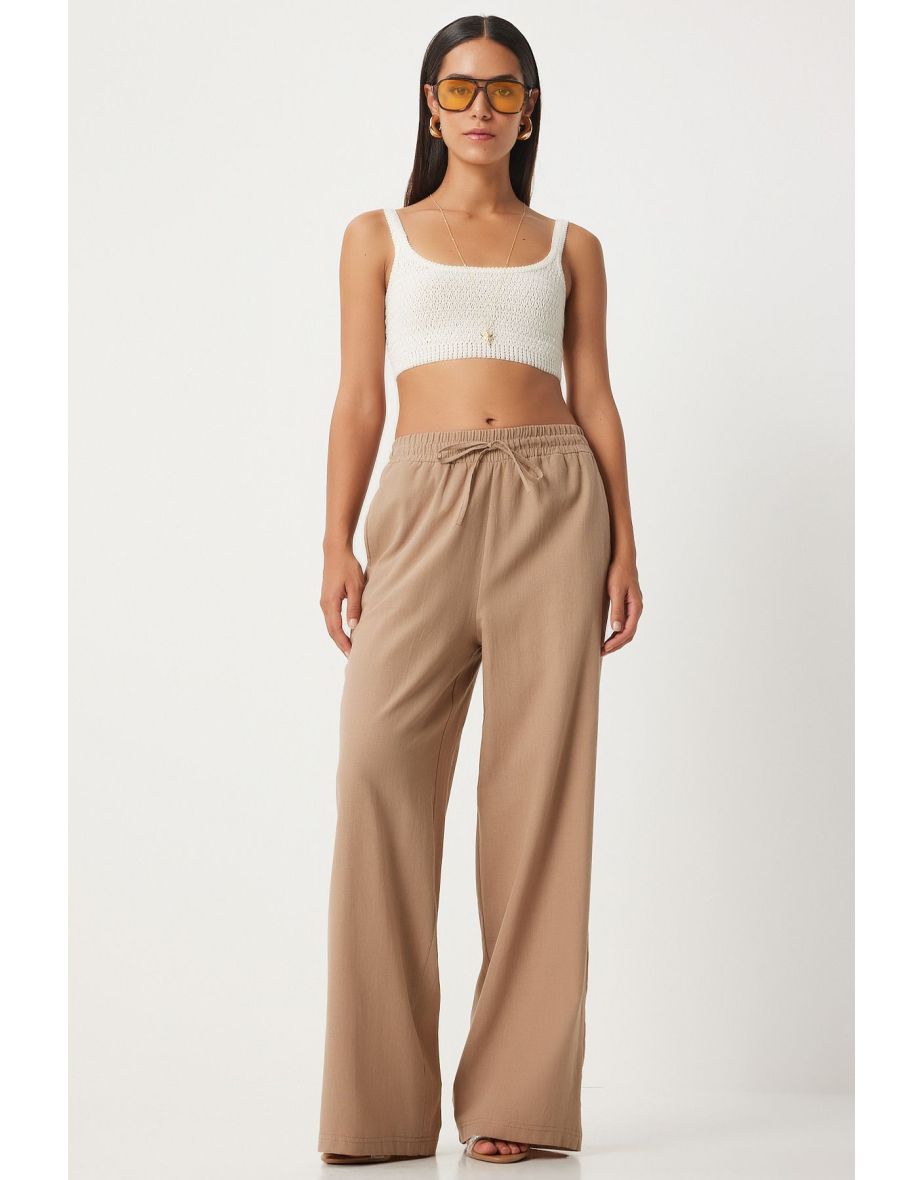 Women's Biscuit Loose Cut Linen Trousers