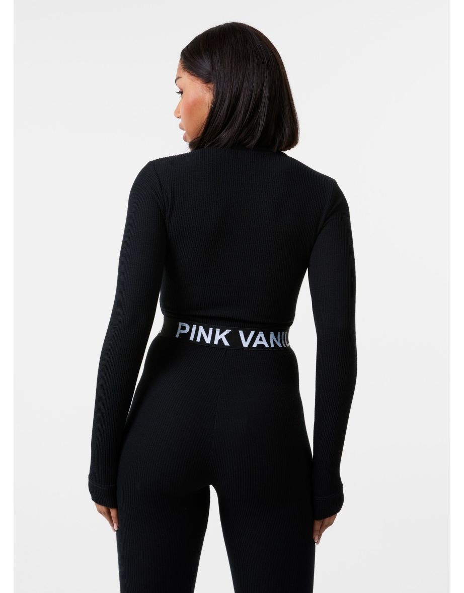 Ribbed Zip Up Top With Logo Band - 3