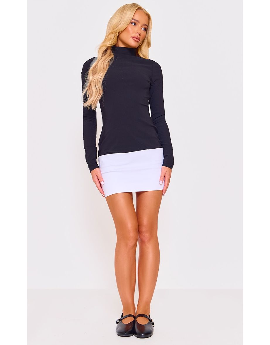Black Contrast Hem High Neck Bodycon Dress