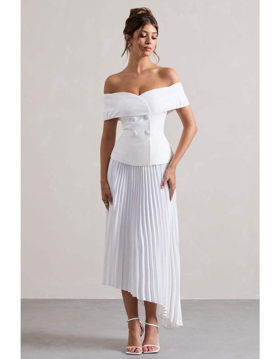 Hattie | White Bardot Tailored Maxi Dress With Plisse Skirt - 4