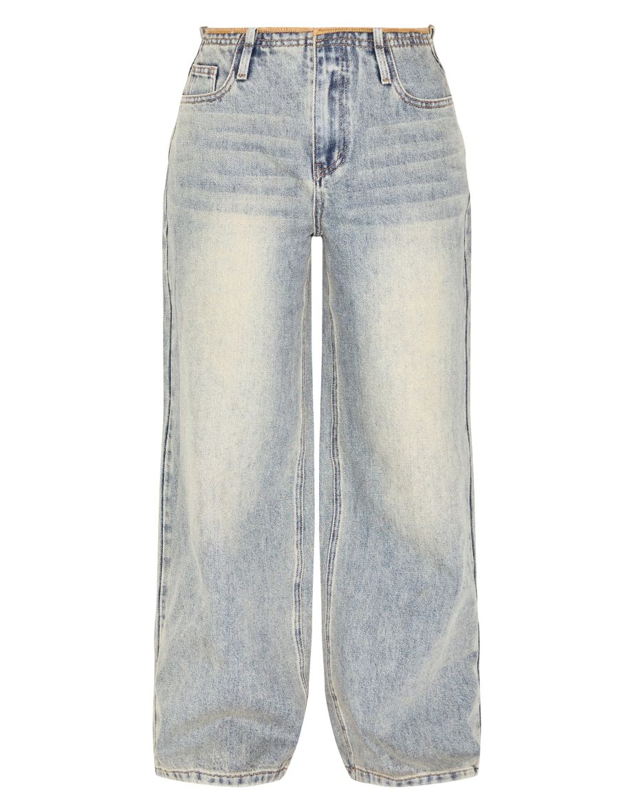 Petite Vintage Raw Waist Mid Rise Wide Leg Jeans - 4