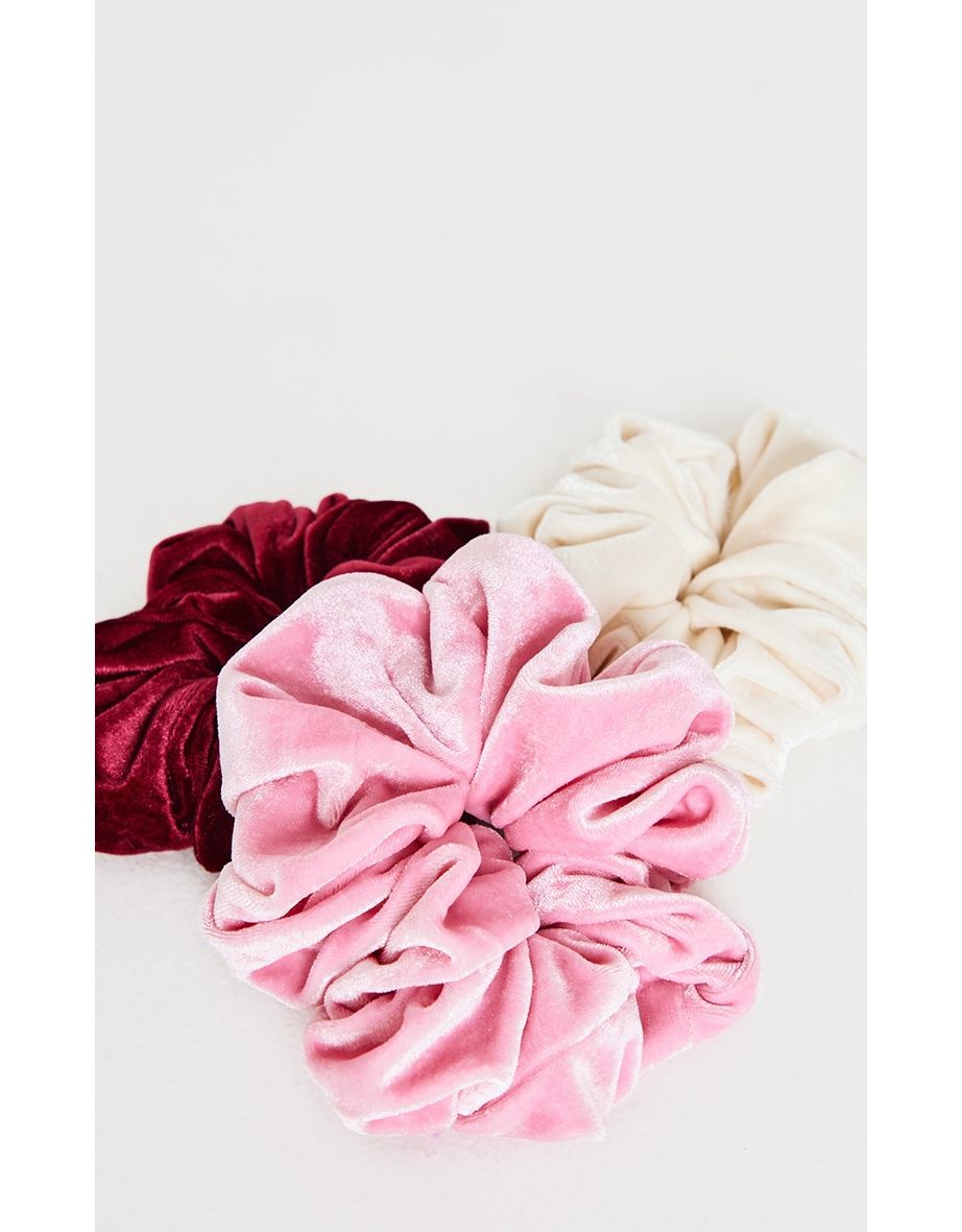 Pink Tonal 3 Pack Velvet Scrunchies