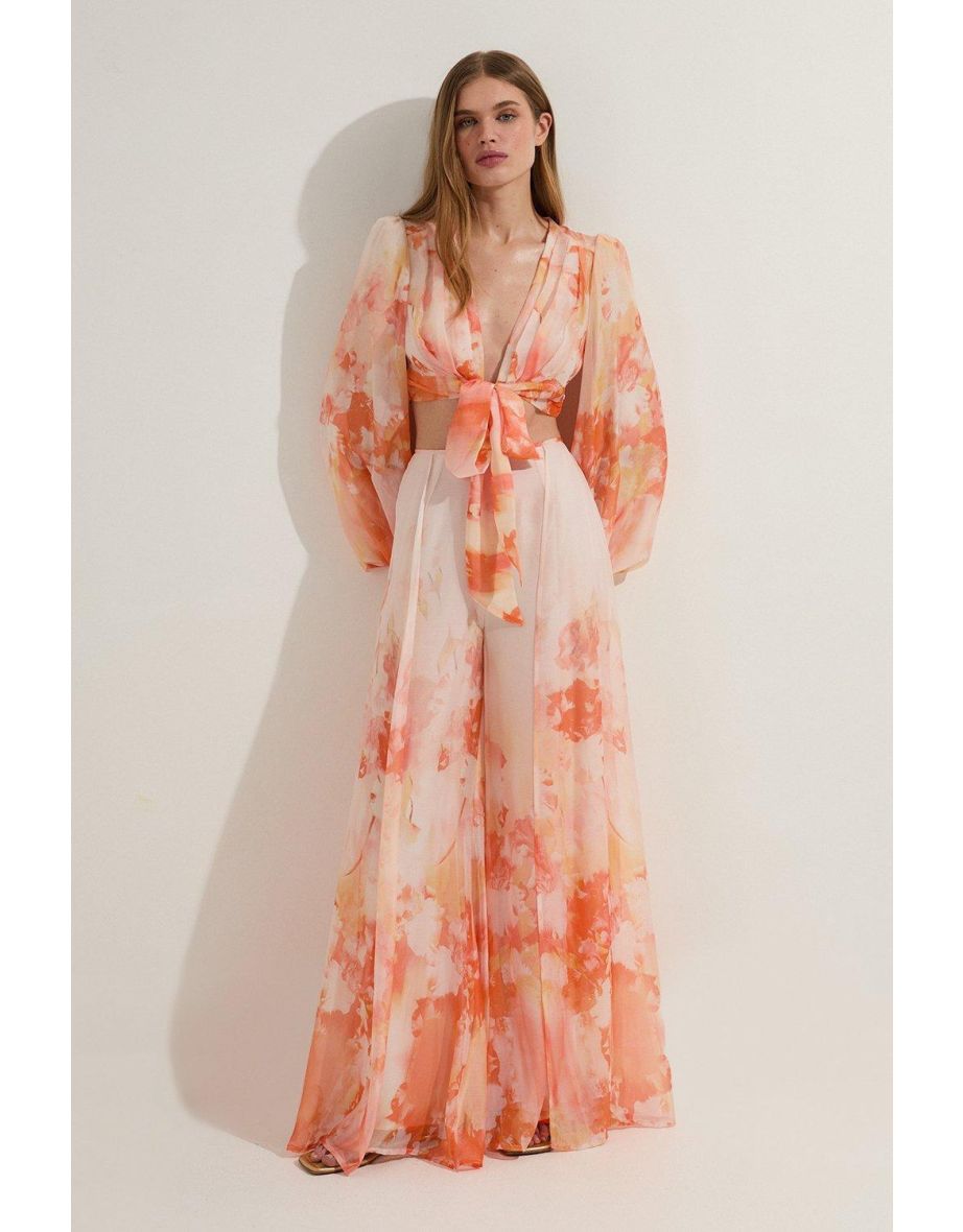 Ombre Floral Button Up Front Woven Top