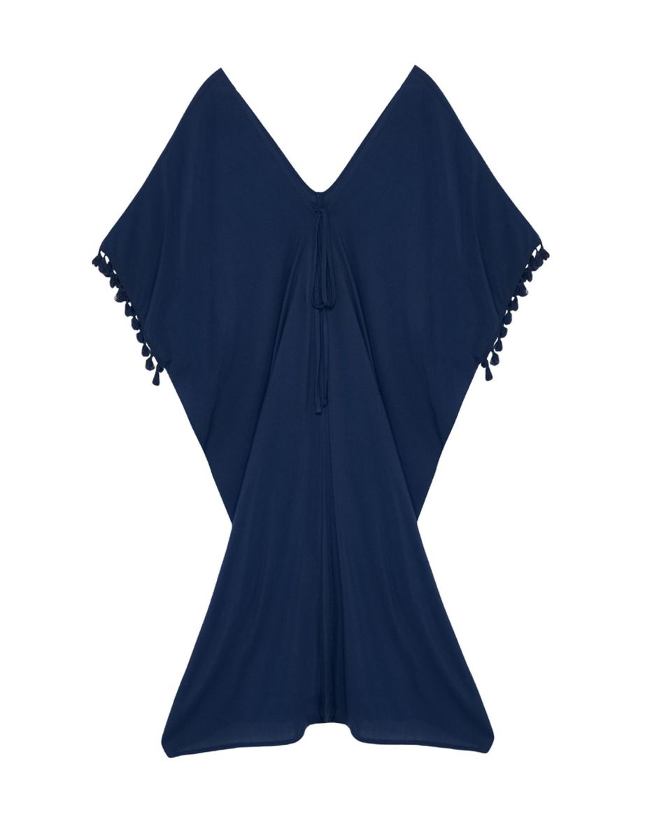 Navy Blue Wide Fit Midi Woven Tassel Beach Dress - 6
