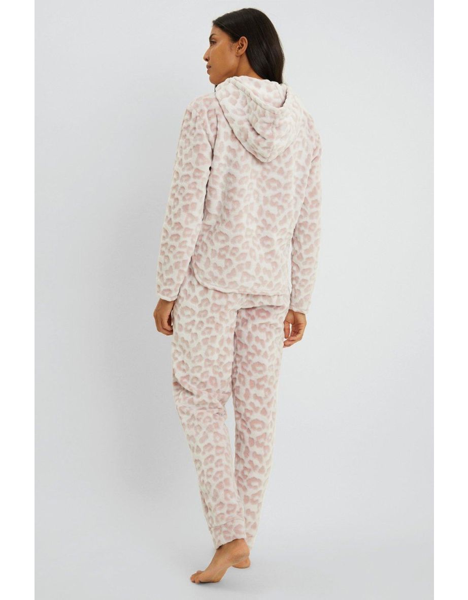 Animal Embossed Fleece Hooded Twosie Set - dusky pink - 2