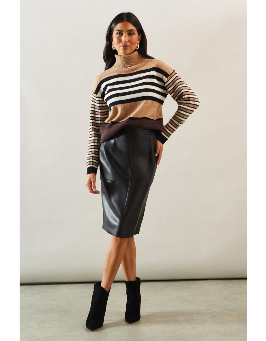 Striped Roll Neck Slouchy Jumper