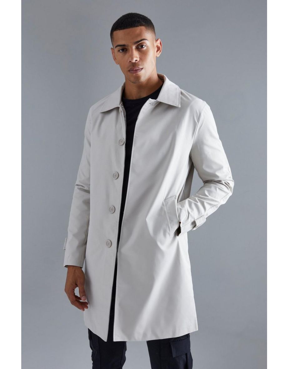 Single Breasted Poly Twill Mac - stone - 2