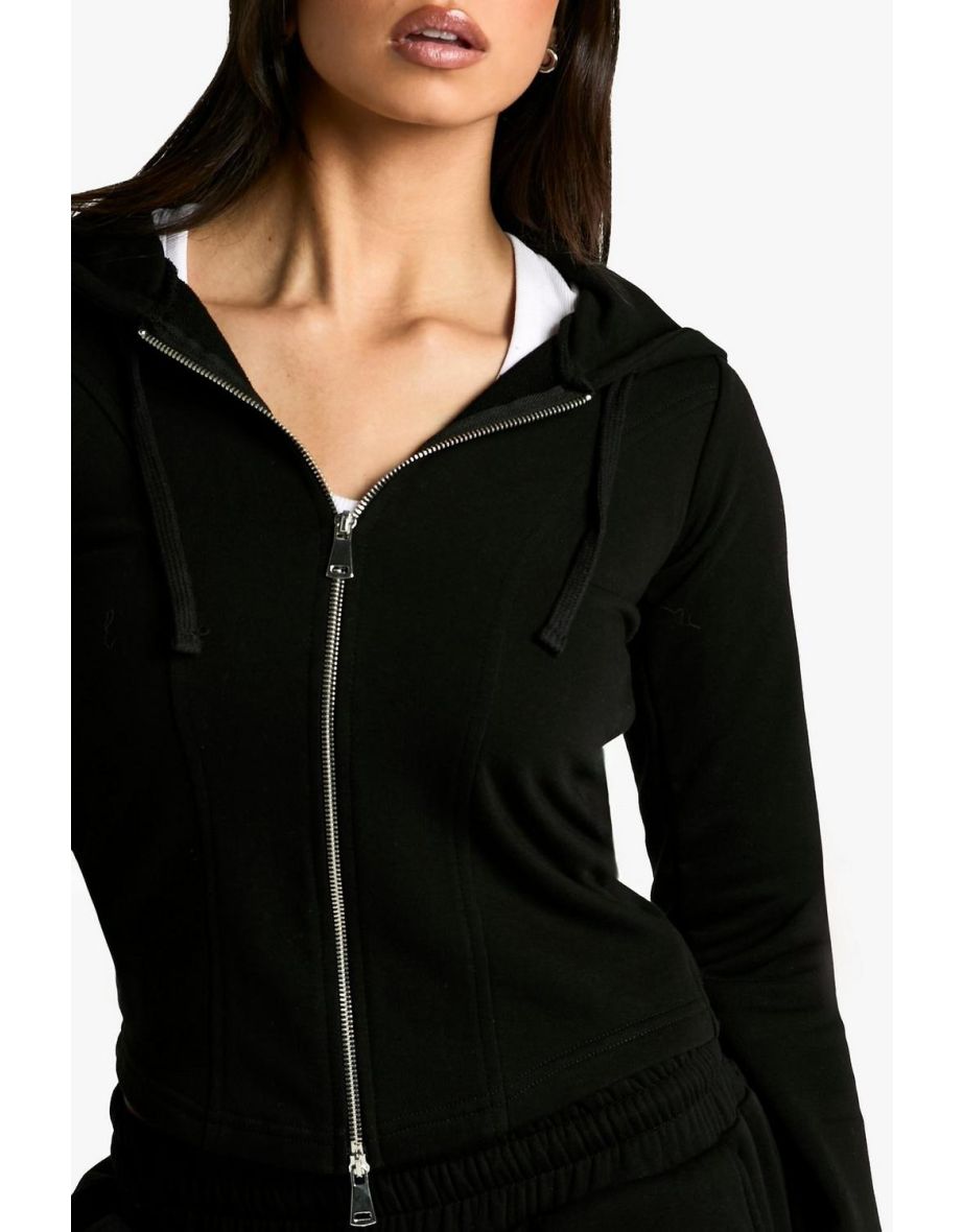 Corset Detail Zip Through Hoodie - black - 3