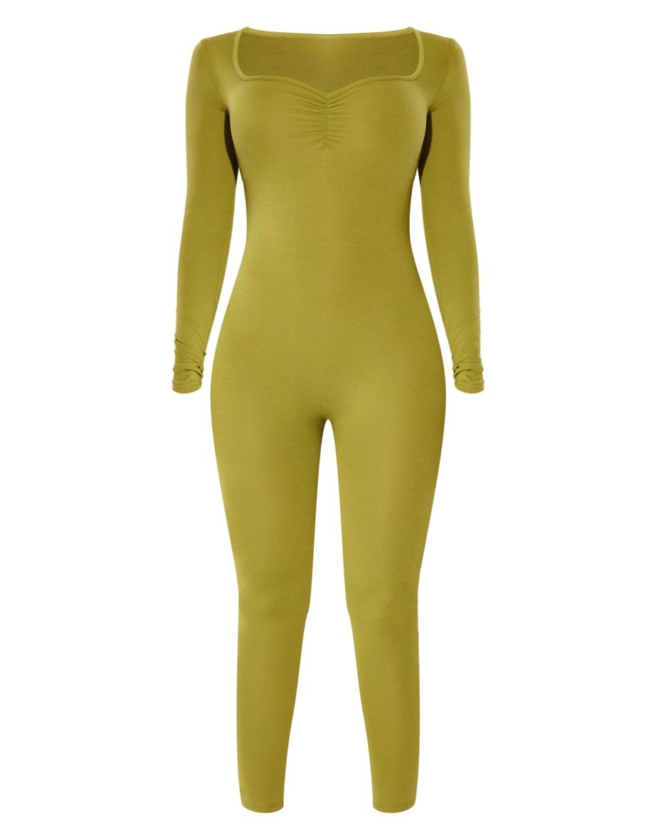 Shape Olive Contour Jersey Ruched Bust Long Sleeve Jumpsuit - 4