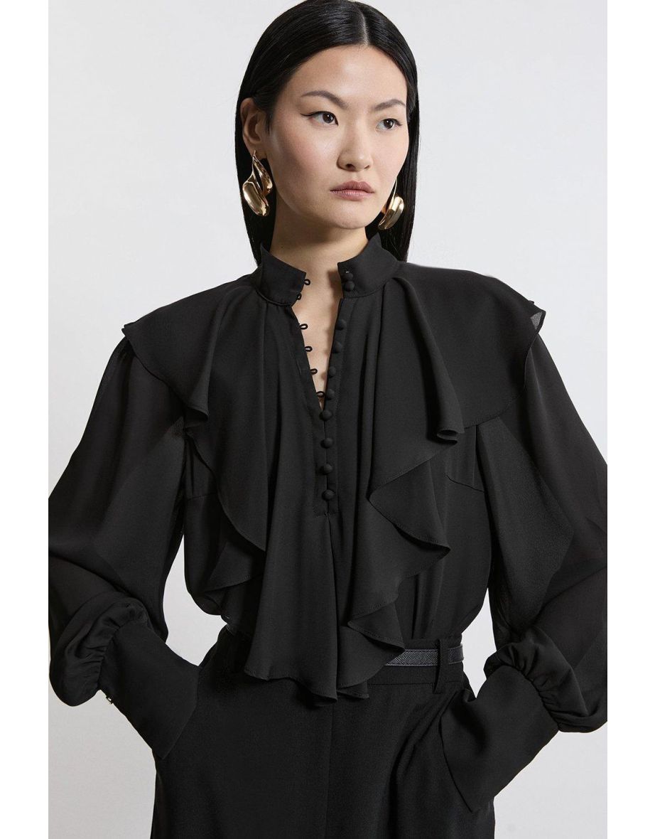 Ruffle High Neck Georgette Woven Blouse