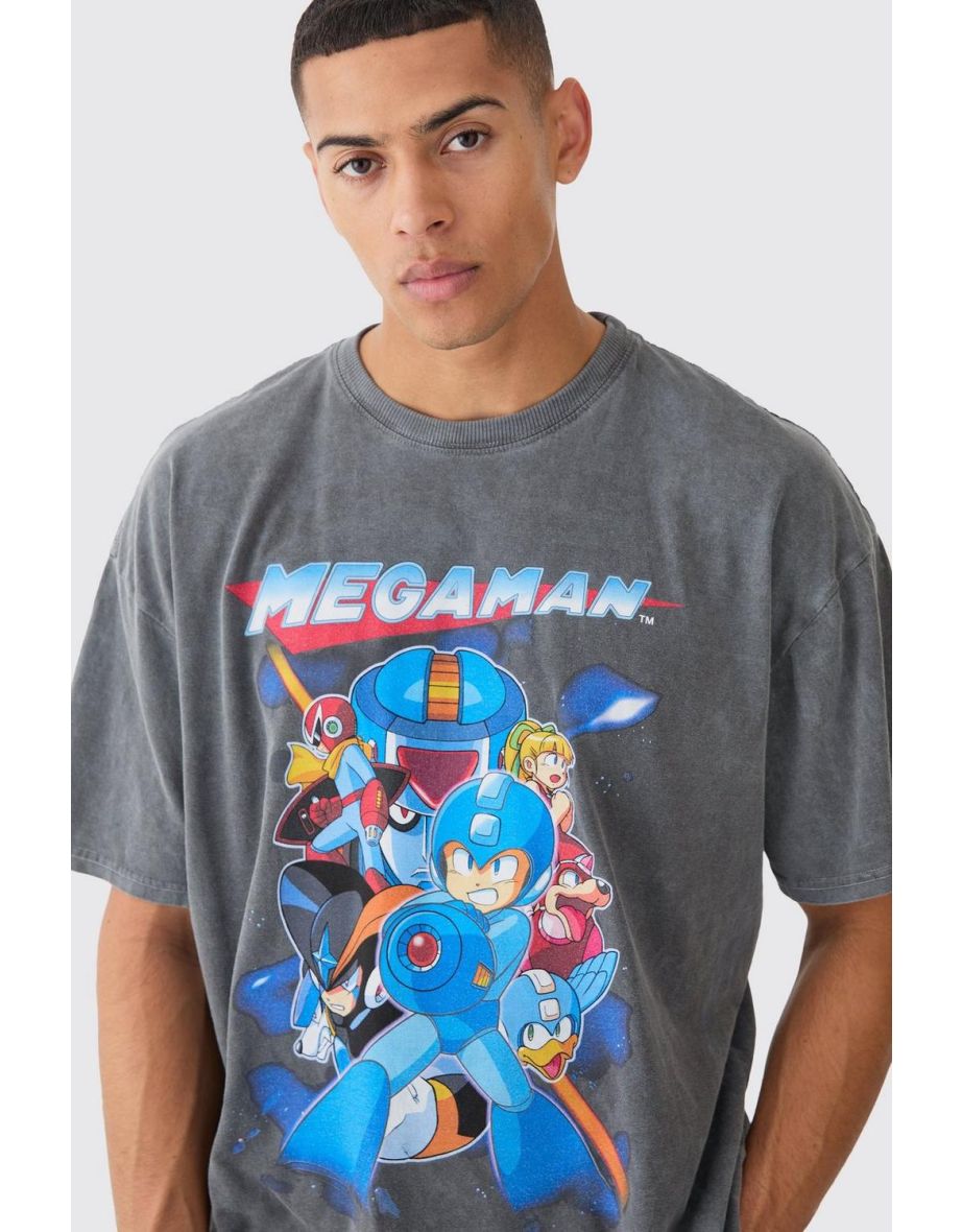 Oversized Megaman Wash License T-shirt - charcoal - 2