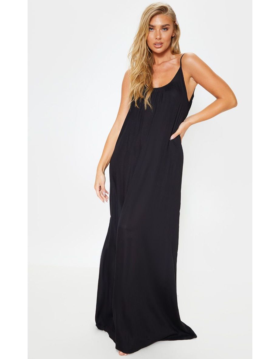 black low back maxi dress