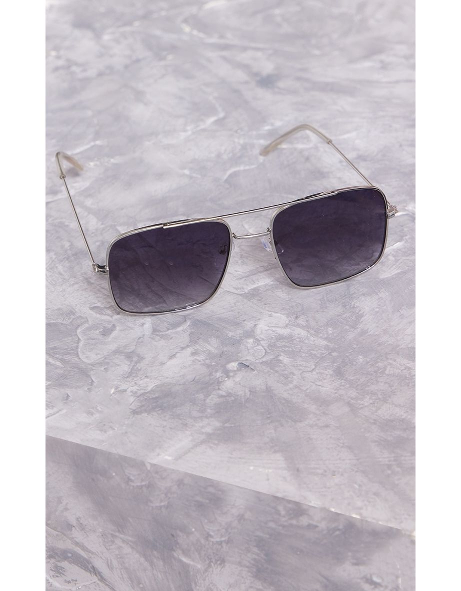 Silver Metal Square Frame Aviator Sunglasses - 2