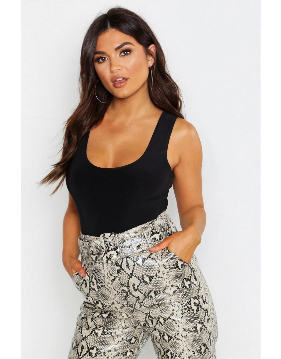 Slinky Double Layer Scoop Sleeveless Bodysuit - black
