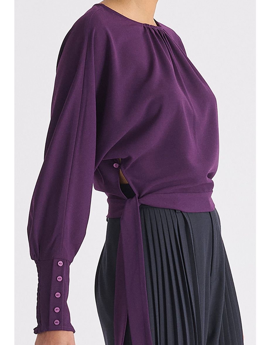 Waist Tie Top with Shirred Cuffs - 6
