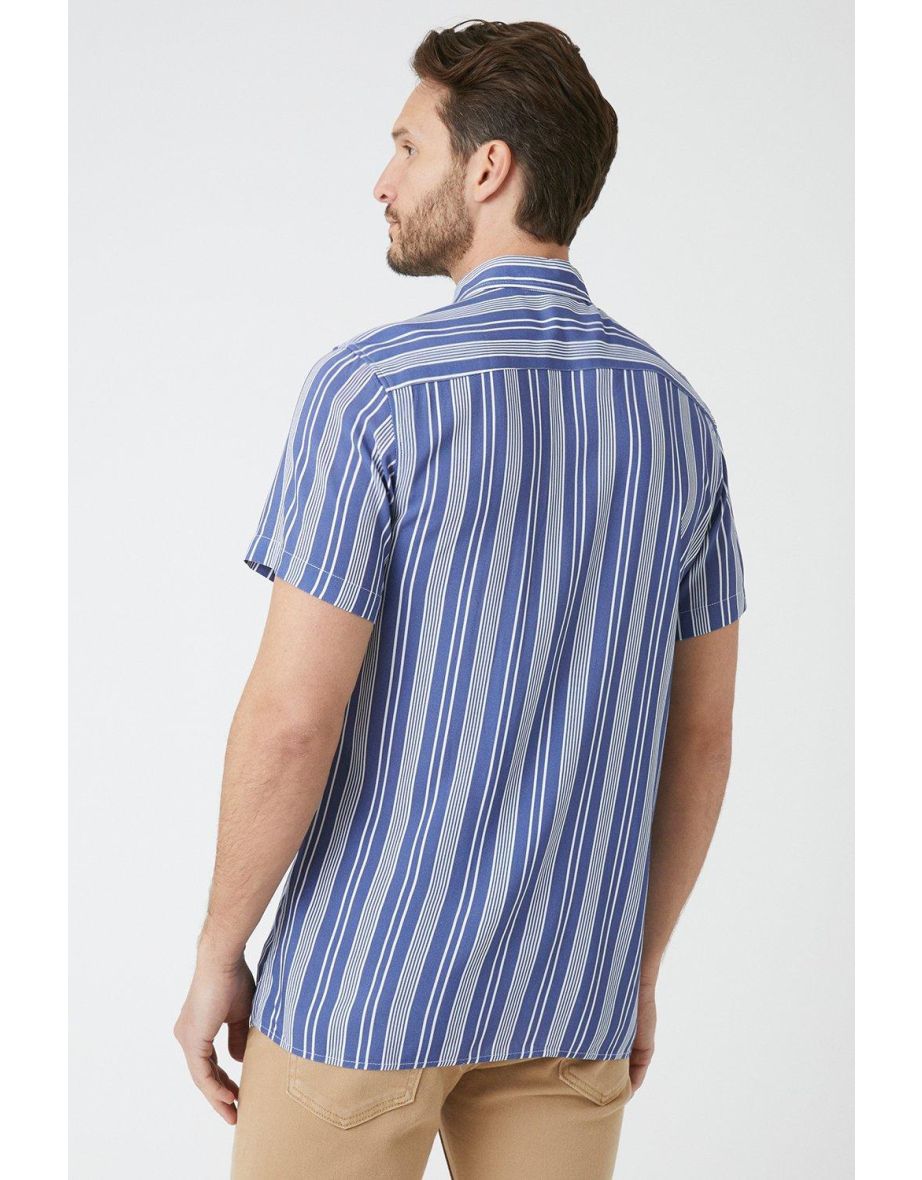 Blue And White Eco Viscose Varied Stripe Shirt - 2