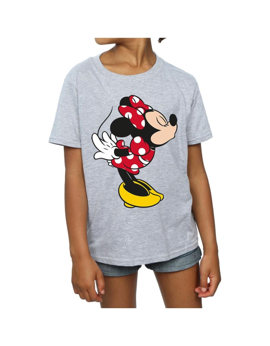 Disney Girls Minnie Mouse Split Kiss Cotton T-Shirt - Sports Grey - 3