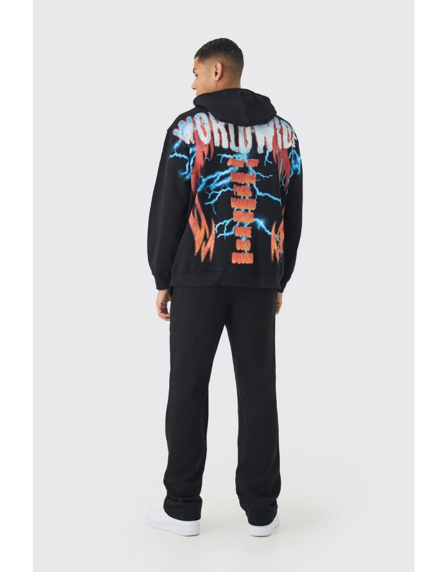 Oversized Over The Seams Lightning Back Graphic Tracksuit - black - 2