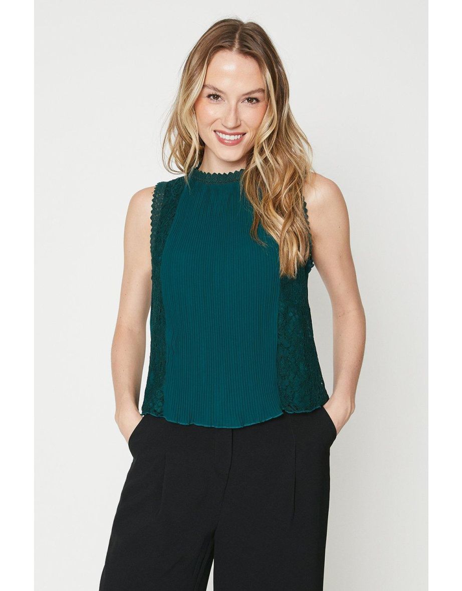 Pleated Lace Trim Blouse - 3