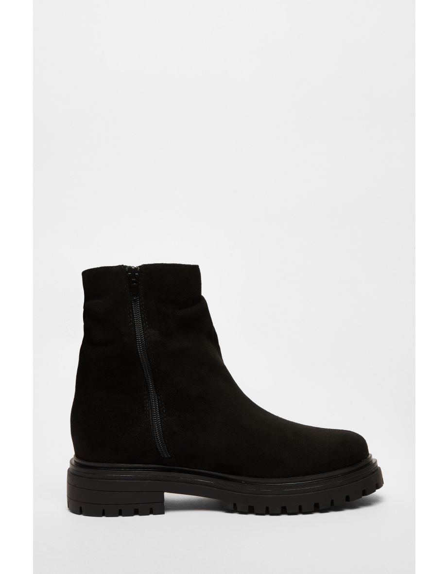 Black Faux Suede Ruched Ankle Boots - 4