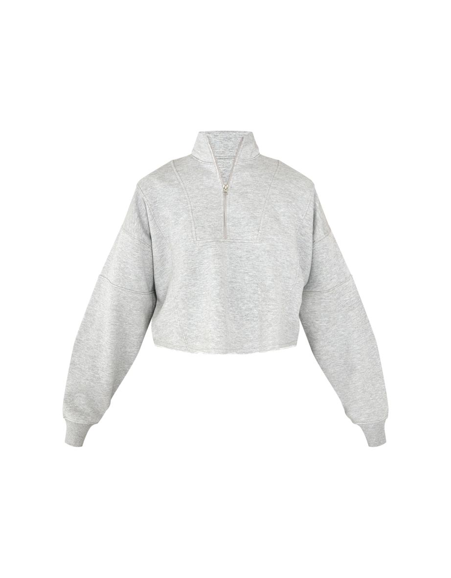 Tall Grey Marl Half Zip Crop Sweatshirt - 4