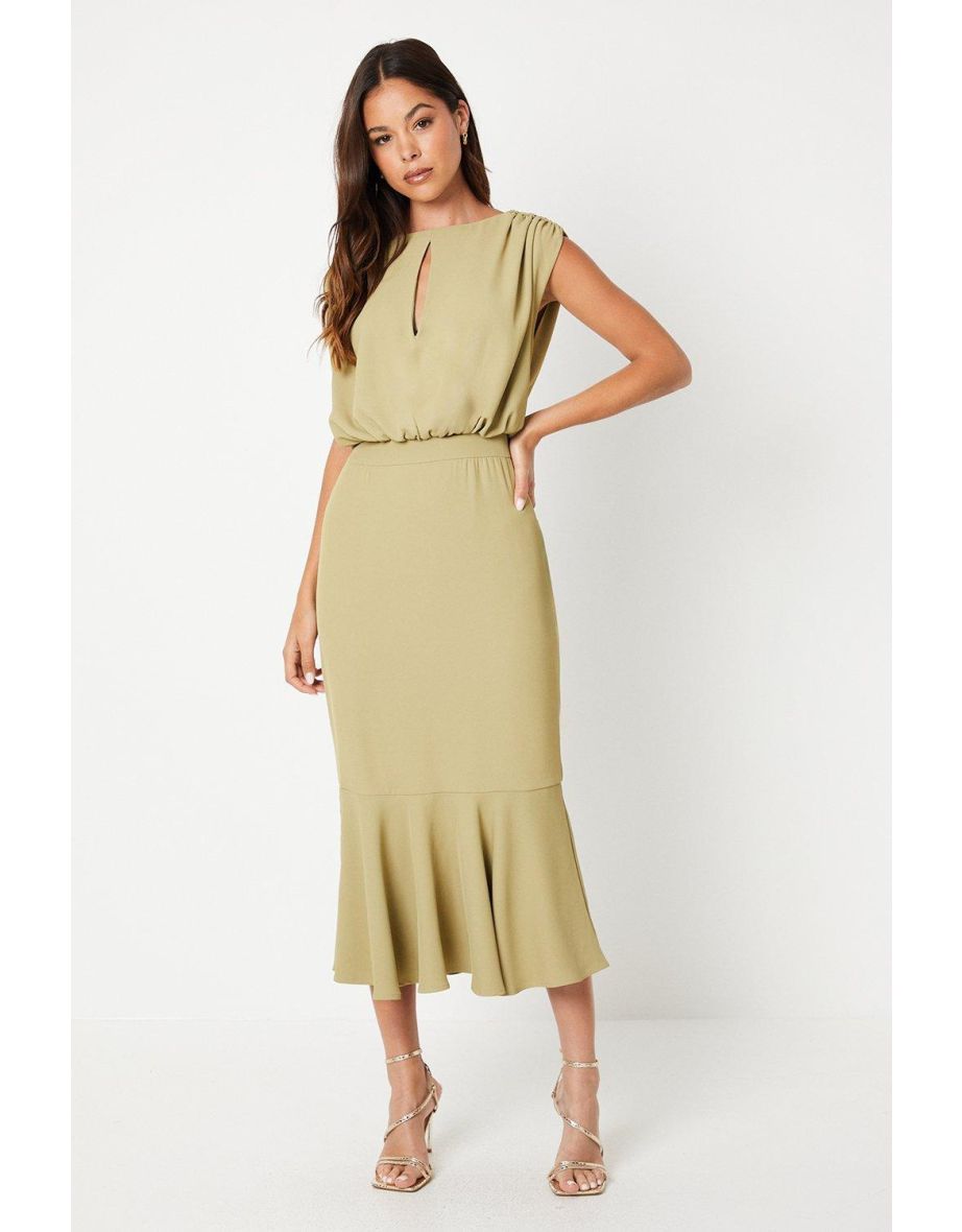 Shop Drape Crepe Blouson Flute Hem Midi Dress Online in Bahrain VogaCloset