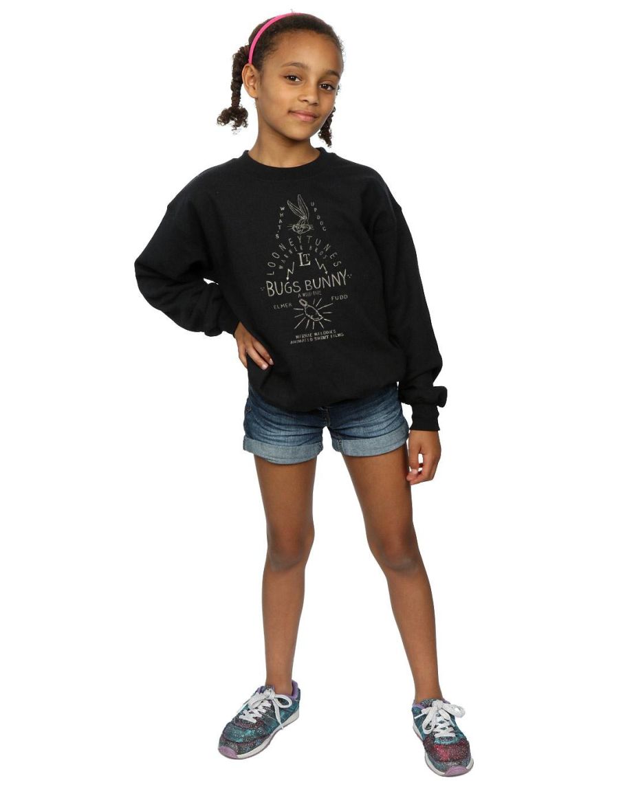 Looney Tunes Girls Bugs Bunny A Wild Hare Sweatshirt - Black - 3
