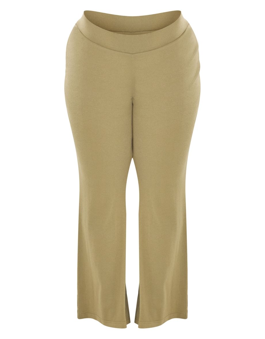 Shape Khaki Rib High Waisted Flare Trousers - 4