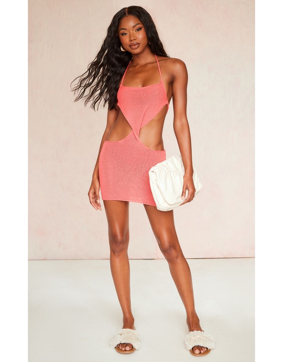 Coral Twist Waist Knit Mini Dress