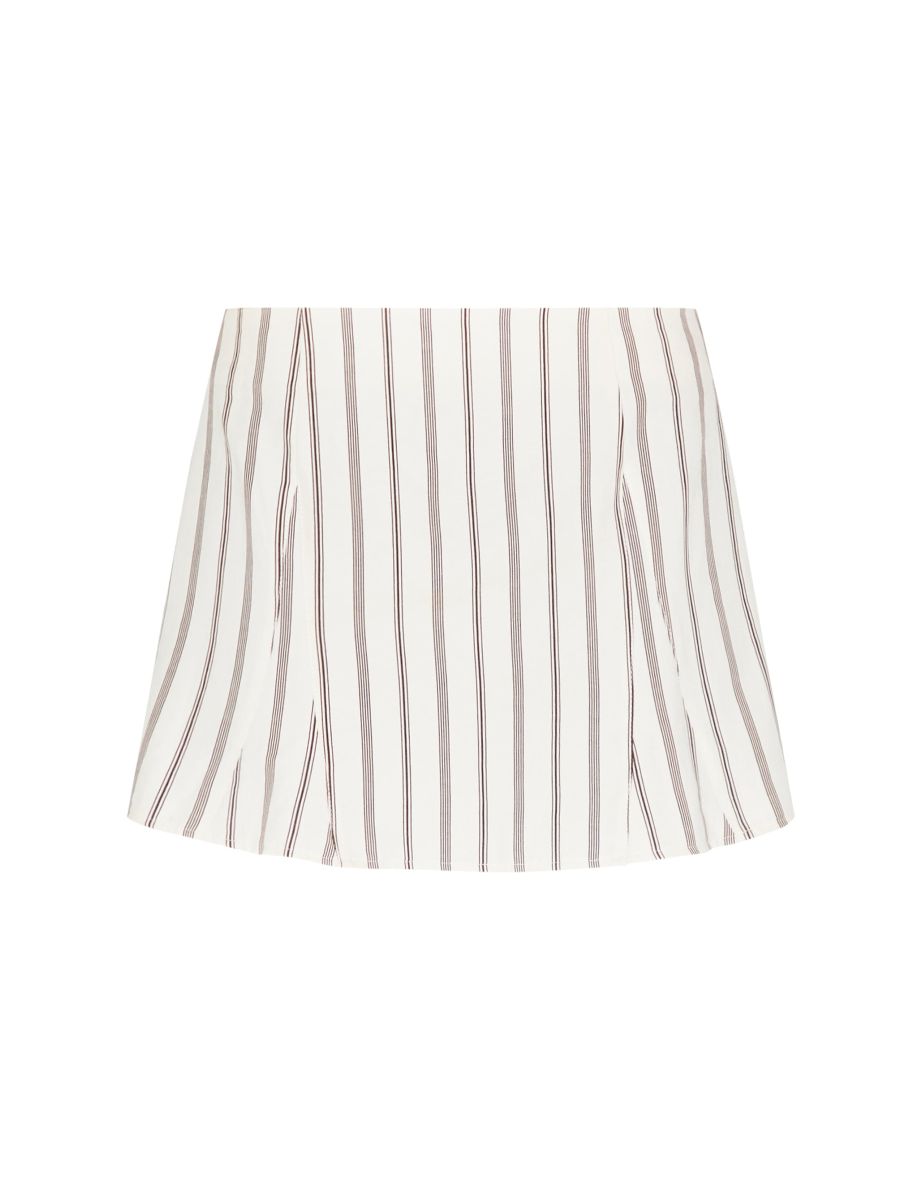 Cream Pinstripe Peach Skin Flippy Mini Skirt - 5