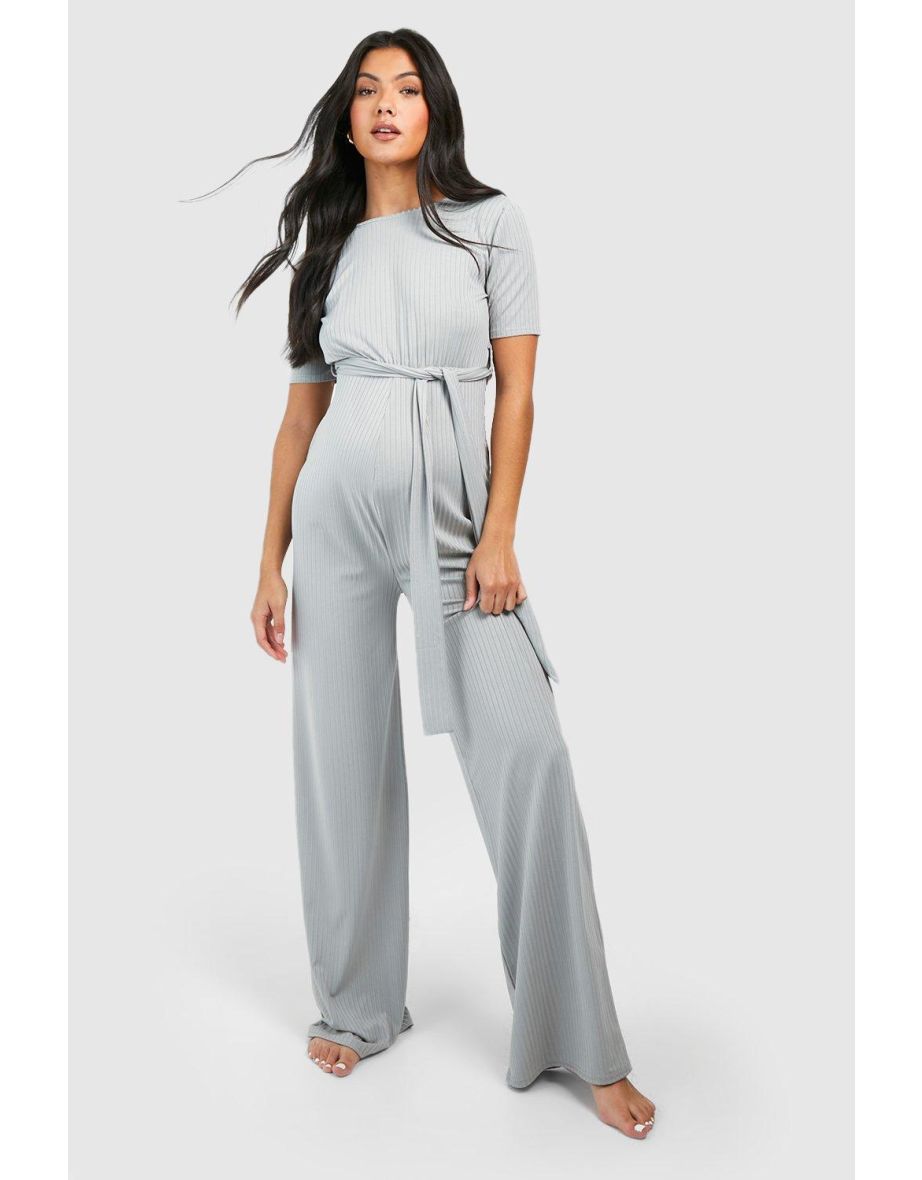 Maternity Short Sleeve Belted Loungewear Jumpsuit