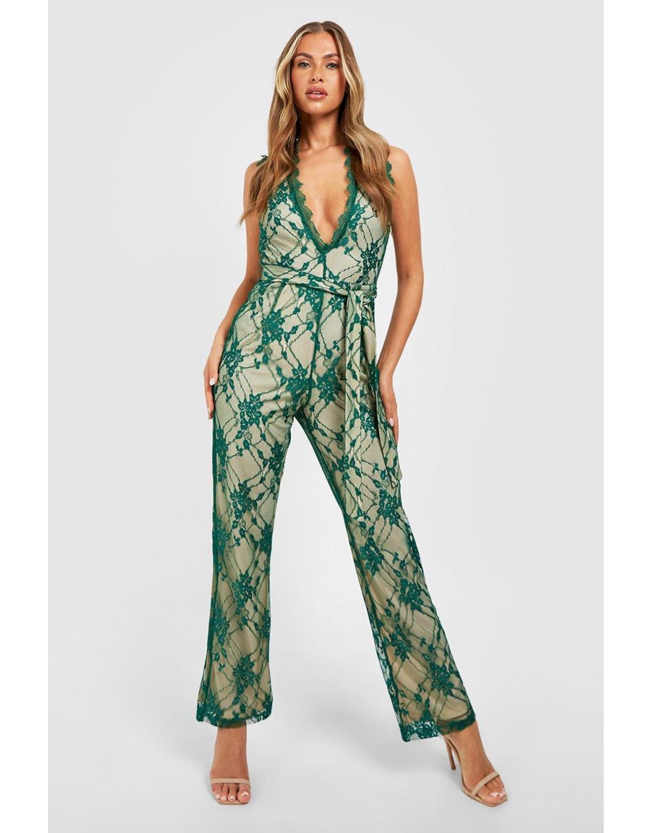 Plunge Lace Wide Leg Jumpsuit